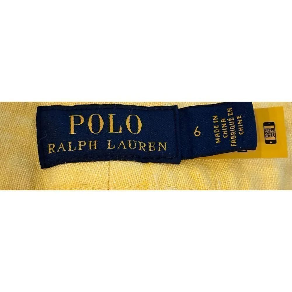 Polo Ralph Lauren Belted Linen Pleated Short in Yellow Blue Label Size 6 - Picture 6 of 8